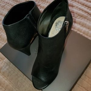 New - Black Leather Vince Camuto Peeptoe Booties